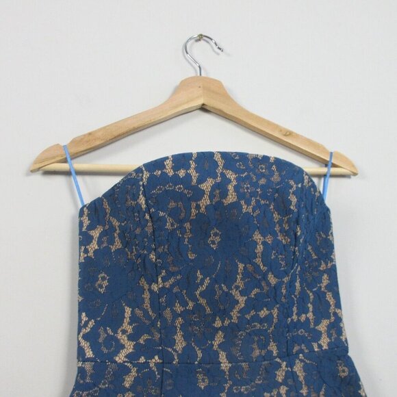 Keepsake Every Way Lace Mini Dress XS Blue Strapless Party Prom Cocktail 310 - Picture 6 of 11